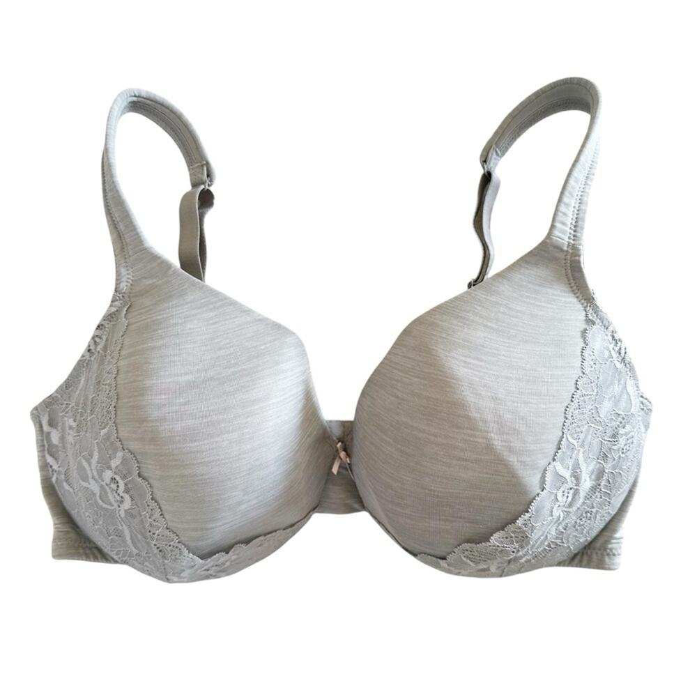 Lane Bryant Cacique Lightly Lined Full Coverage Bra Gray Lace Detail Size 40DD